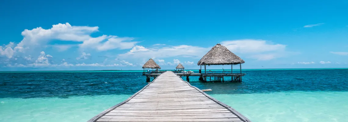 Dock and view of the caribbean sea, Belize